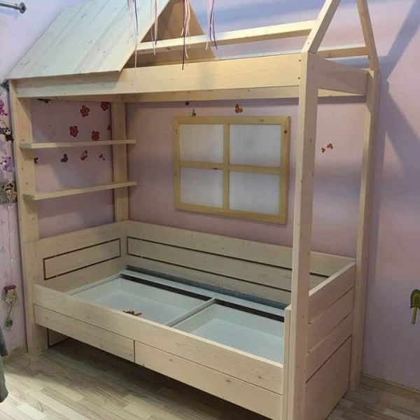 Κρεβάτι Παιδικό με Οικολογικά Βερνίκια Νερού σε χρώμα Πούδρας
